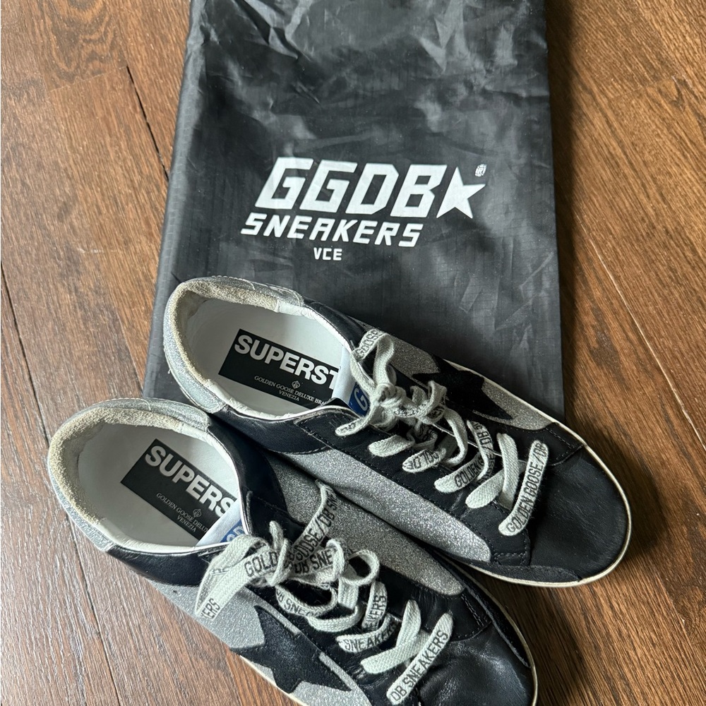 Golden Goose Black and Silver Star Sneakers